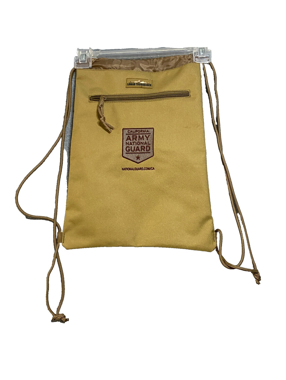 California Army National Guard Tan Drawstring Backpack Bag Lomar Toughrider